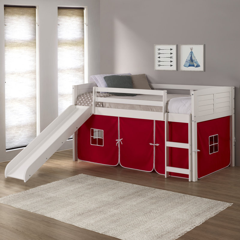 Christoph Twin Solid Wood Platform Loft Bed by Harriet Bee, Red, White