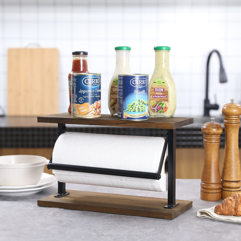 Metal and Wood Freestanding Paper Towel Holder