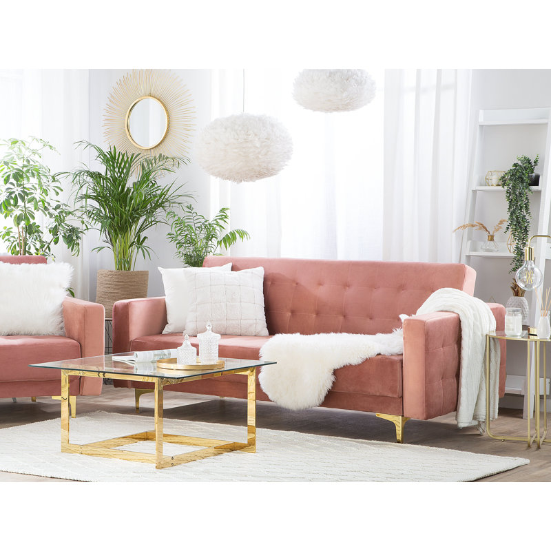 Dublin 3 Seater Velvet Sofa, Pink, Gold