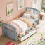 Lit plateforme simple en bois massif avec 6 tiroirs, gris et blanc