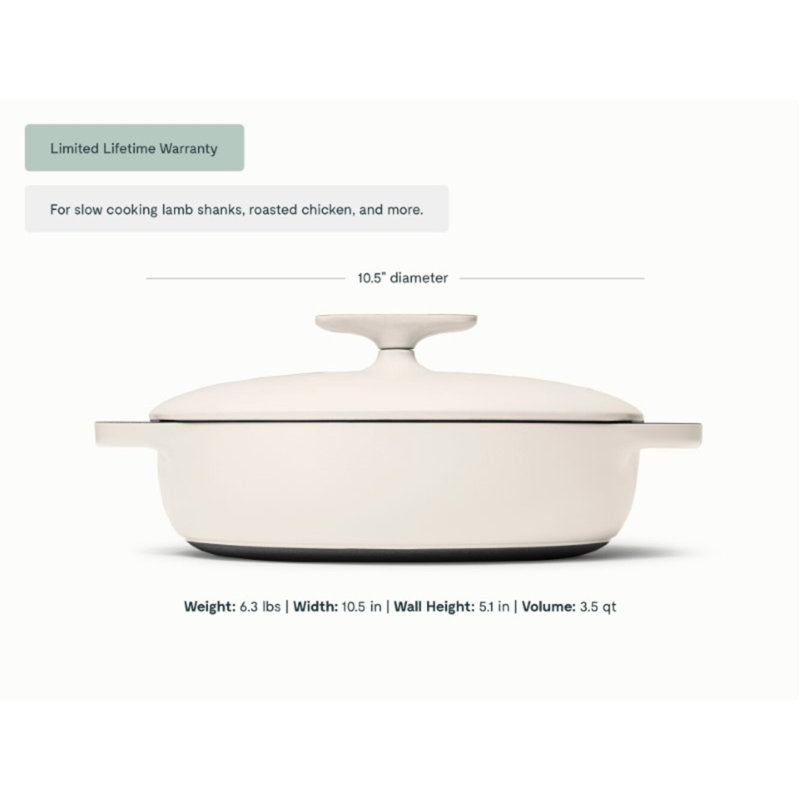 Caraway 3.5Qt Enameled Cast Iron Braiser W/ Domed Lid, Cream