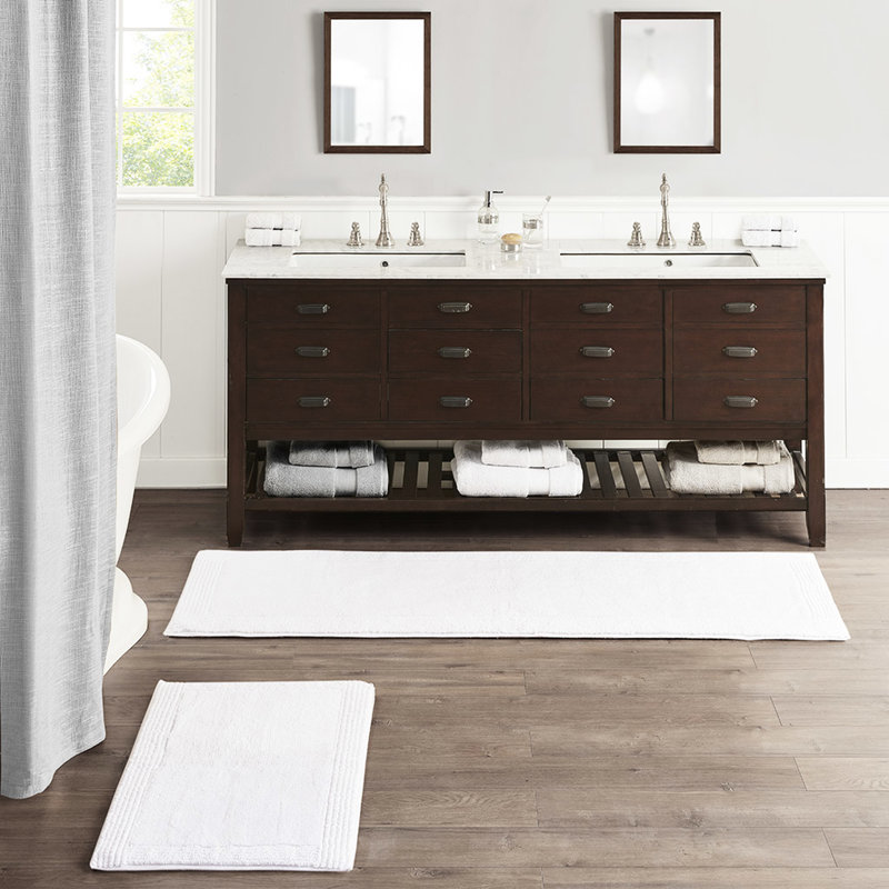 Tapis 100% coton 24 x 72 po, 3000 g / m², blanc, réversible et invitant, lavable à la machine 24 x 72 po, élégant et fonctionnel
