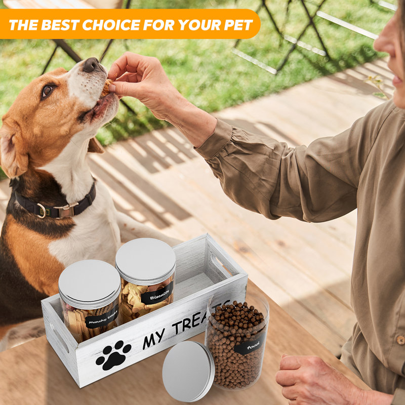 Contenant à gâterie pour chien avec comptoir à 3 pots avec rangement pour nourriture pour chiots, Blanc 1