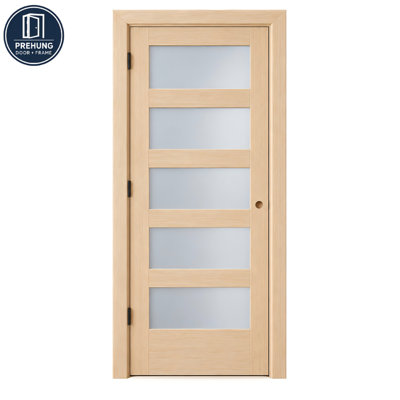 Clear Grade Solid Pine Wood 5-Lite Frosted Glass Prehung Interior Door with Jambs and Hinges