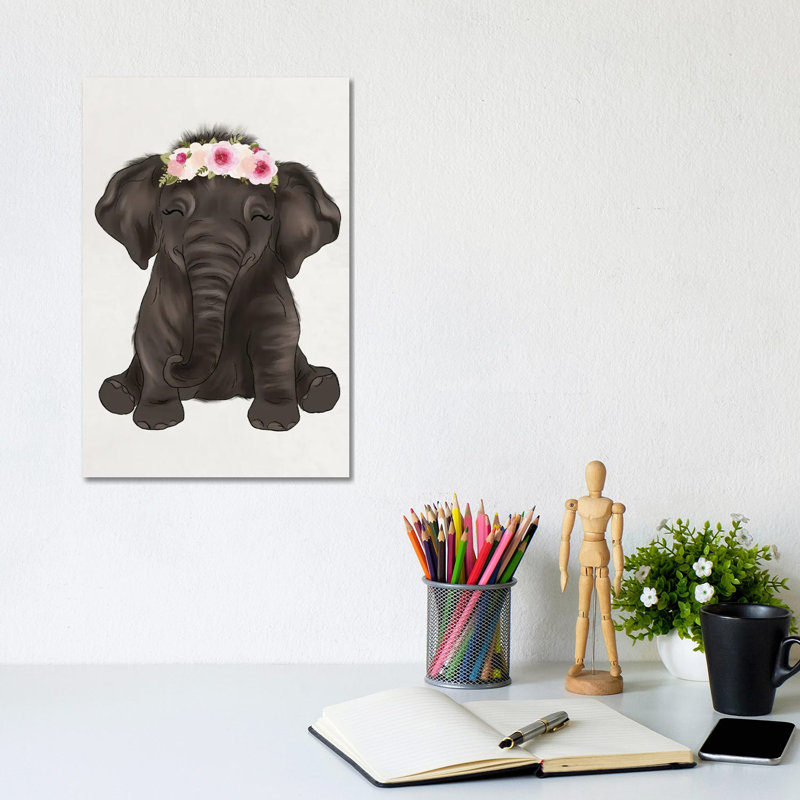 Floral Crown Baby Elephant by Katie Bryant - Wrapped Canvas Gallery-Wrapped Canvas Giclée, 20.32 cm H x 30.48 cm W