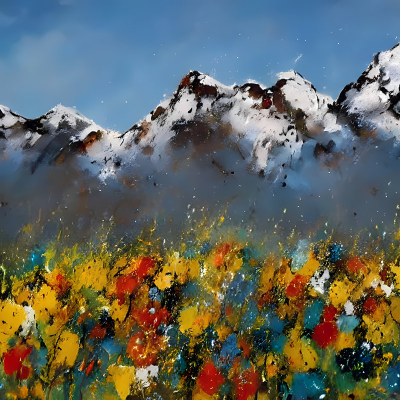 Fleurs dans les Alpes II, H 24 po x l 24 po