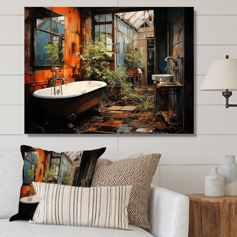 Salle de bain Urban Oasis I - Art mural de salle de bain, H 12 po x l 20 po x P 1 po, Toile tendue
