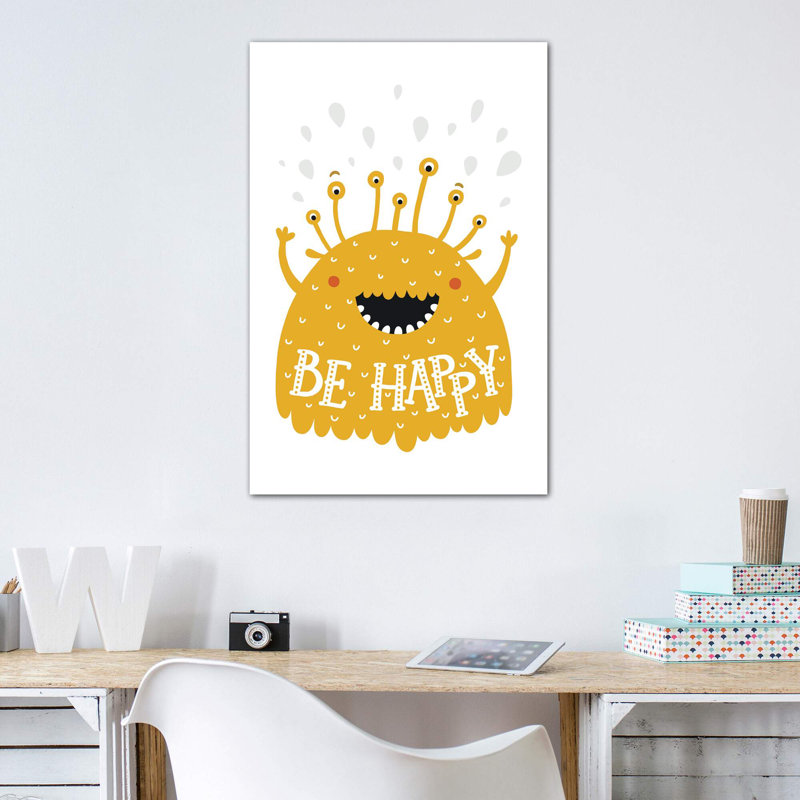 «Little Monsters Be Happy», reproduction d'impression, Toile tendue, Pas de tapis, H 40 po x l 26 po x P 1,5 po