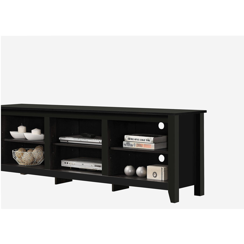 Meuble télé Benito de 70 po de largeur avec tablettes ouvertes et gestion des câbles, Noir