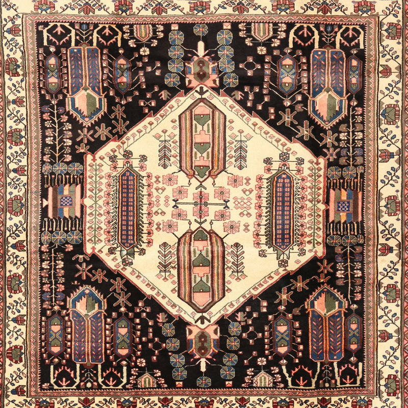 Tapis noir/jaune clair traditionnel Branigans, Carré 4 pi