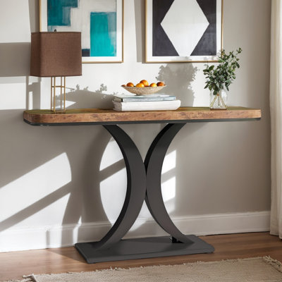 40'' Narrow Modern Console Table with Durable Geometric Base, Multipurpose Space-Saving Entryway Foyer Sofa Side Table for Living Room, Hallway & Tigh
