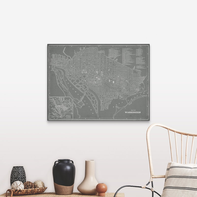 « City Map of Washington, DC » par vision studio-impression d’art graphique, H 18 po x l 24 po x 1,25 po, Toile tendue