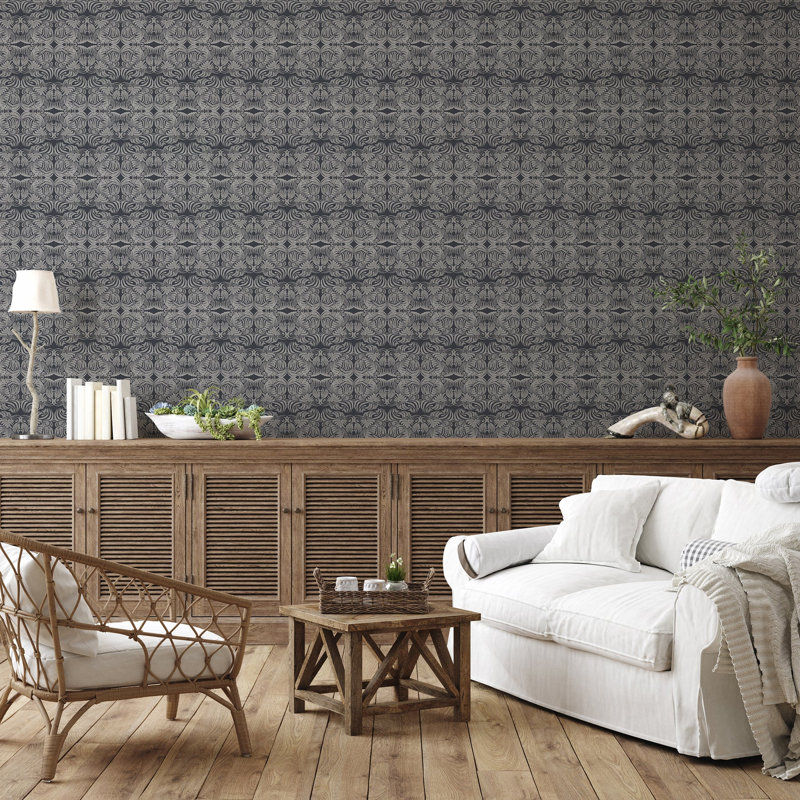 Rouleau de papier peint L 10 pi x l 24 po Abra Flora, Nuit argentée, Faux Grasscloth, Non collé