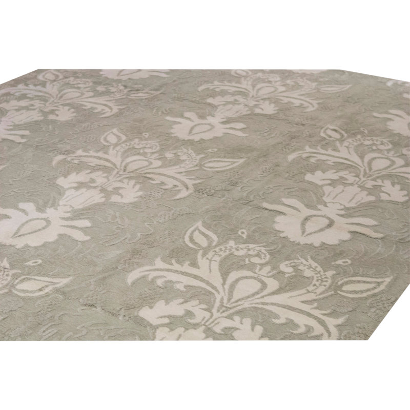 Hand Knotted Wool Area Rug in Sage Green
