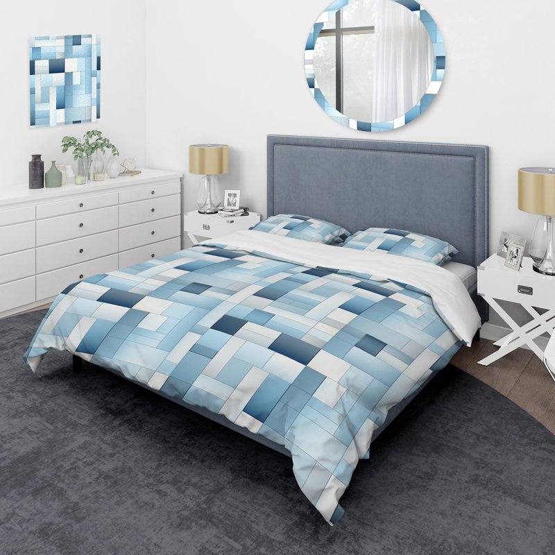 Serene Structures - Geometric Duvet Cover Set, King Duvet Cover + 2 King Shams