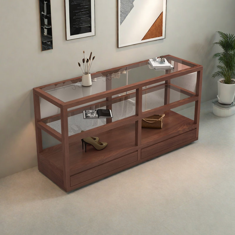 Solid wood display center island cabinet, 35.43" H x 78.74" W x 19.68" D