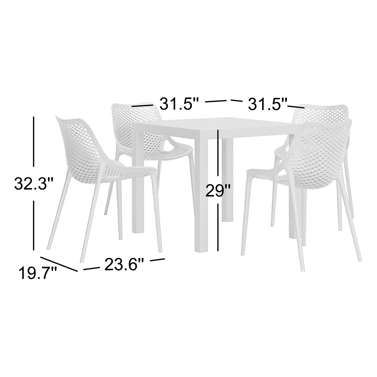 Asherton 32" Patio Dining Set, White