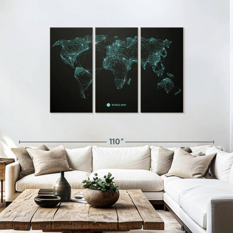 Aliaz Network Connection World Map, 48" H x 74" W