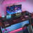 Black Gaming Desk LED Light Computer With Headphone Hook and Cup Holder Home Office Desk-2042088415