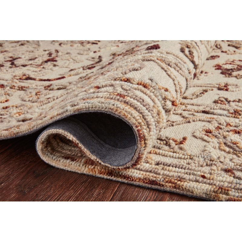Tapis crème / brun en laine crocheté à la main Angli, Tapis de couloir 2 pi 6 po x 9 pi 9 po