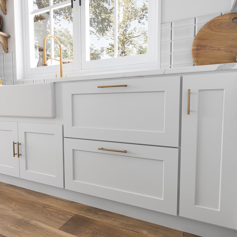 Armoire de cuisine en bois massif prête à assembler, Blanc / 2 tiroirs, 30"
