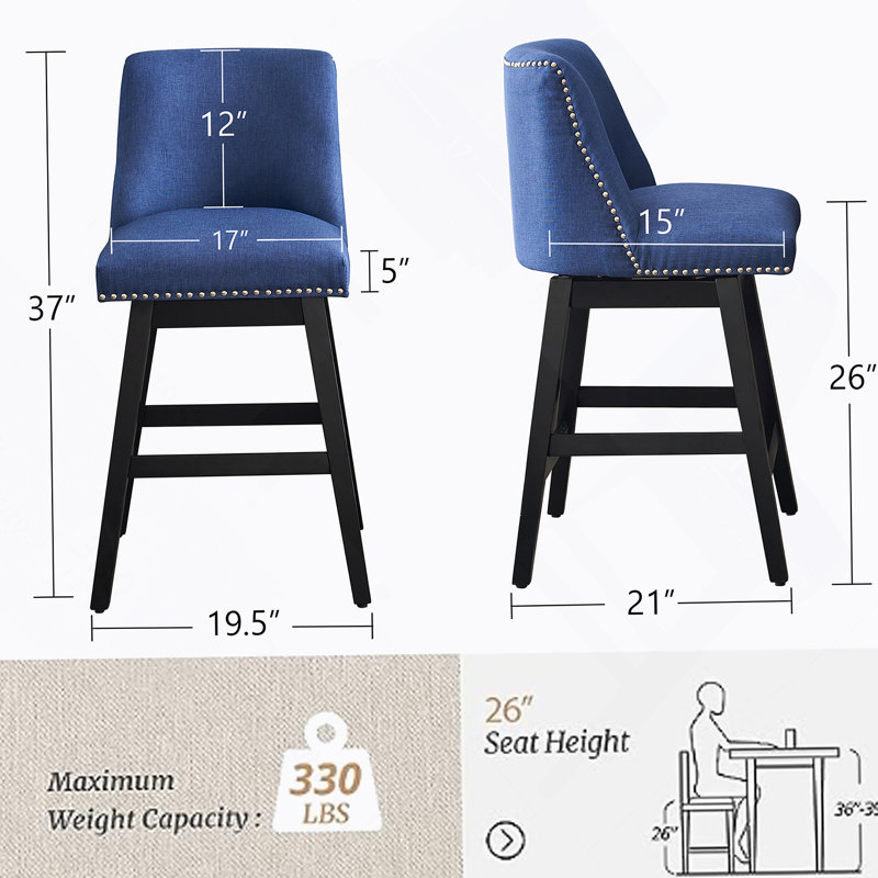 Upholstered Swivel Bar Stools with Linen Fabric, High Back
