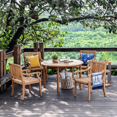 Ensemble de salle à manger 48 po en teck avec coussins Summerton
