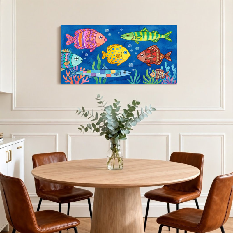 Animaux avec motif de scène de poisson coloré sous l'eau, H 24 po x l 48 po
