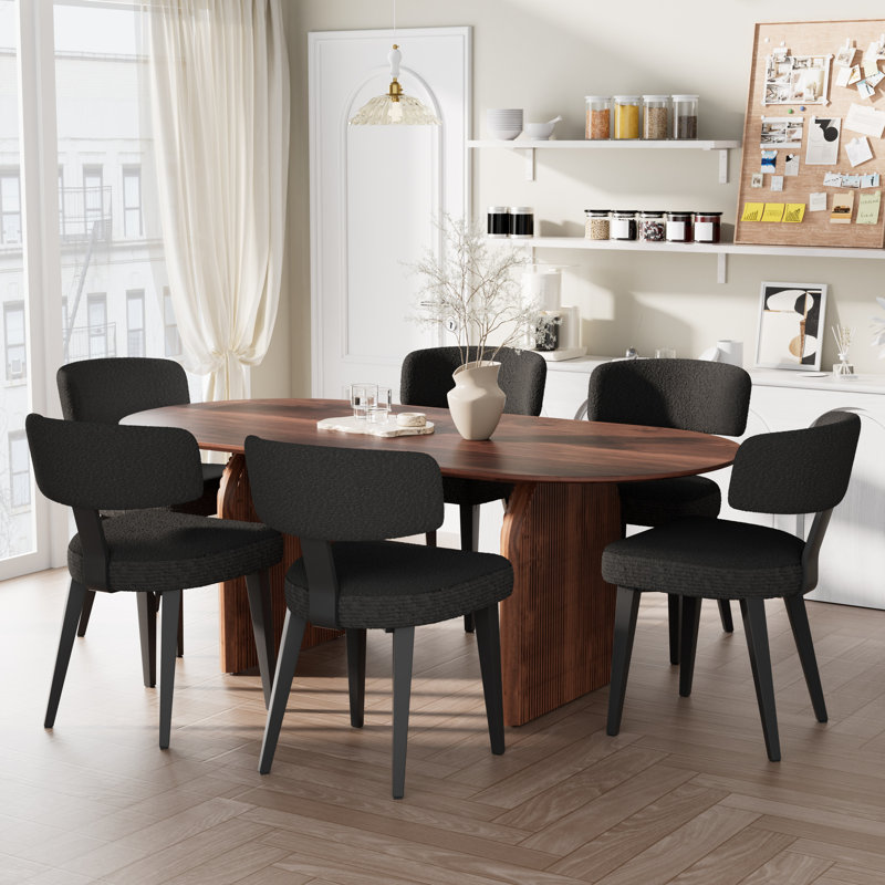 Oval Dining Table Sets, Brown/Black, 7 Pieces (Table, 6 Chairs)
