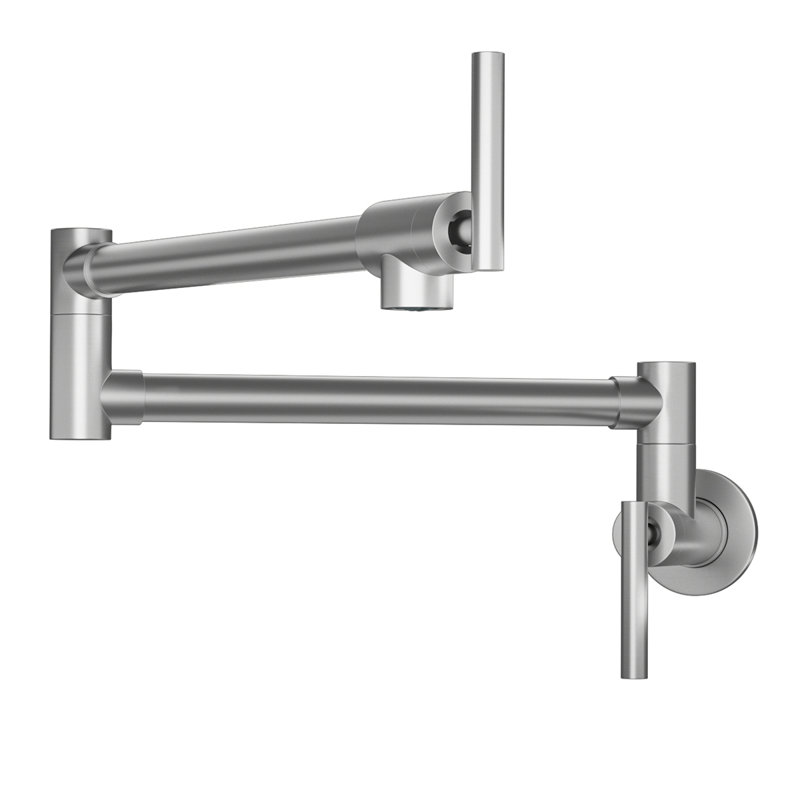 Pot Filler Faucet - Wall Mount Kitchen Sink Faucet Folding Stretchable With Single Hole Two Handles, Brushed Nickel