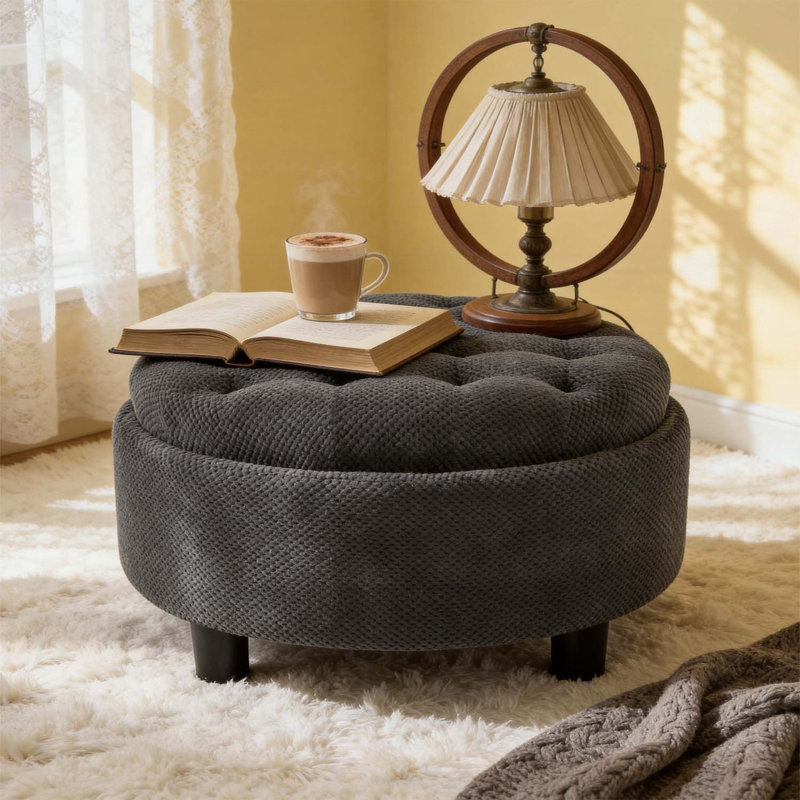 Table basse moderne capitonnée en tissu avec plateau amovible pour le salon, Dark Grey