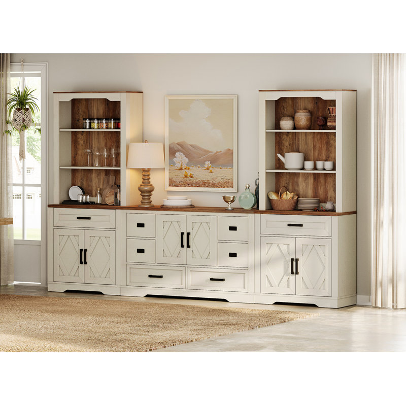 Glenford 3-In-1 73.3"H Tall Kitchen Pantry Storage Cabinet,Large Farmhouse Style Sideboard Buffet Cabinet Set Of 3 With Drawers And Shelves For Kitchen