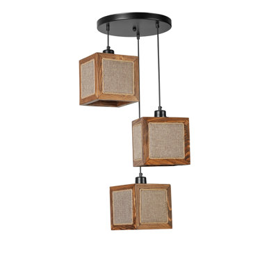 Elegant Adjustable Chandelier, Rattan & Walnut Finish, 18 x 18 cm Cap | 30 cm Base Plate, 27.6 inches Total Height | FIR Wood Body, Natural Fabric Cap, Max 40W E27 Socket | Perfect for Dining Room & Living Spaces