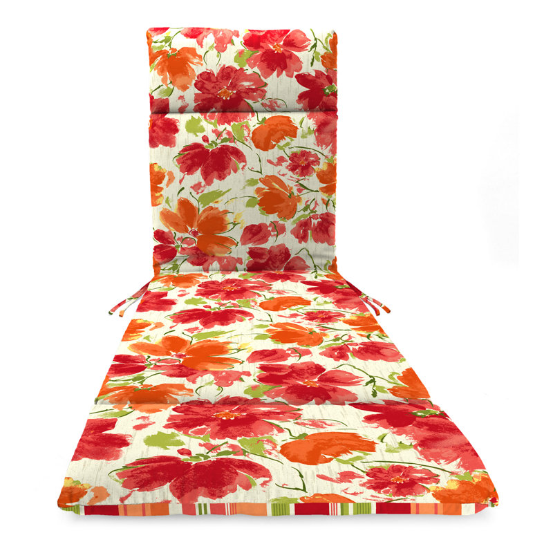 72" x 22" Outdoor Chaise Lounge Cushion with Ties and Loop, Red Floral