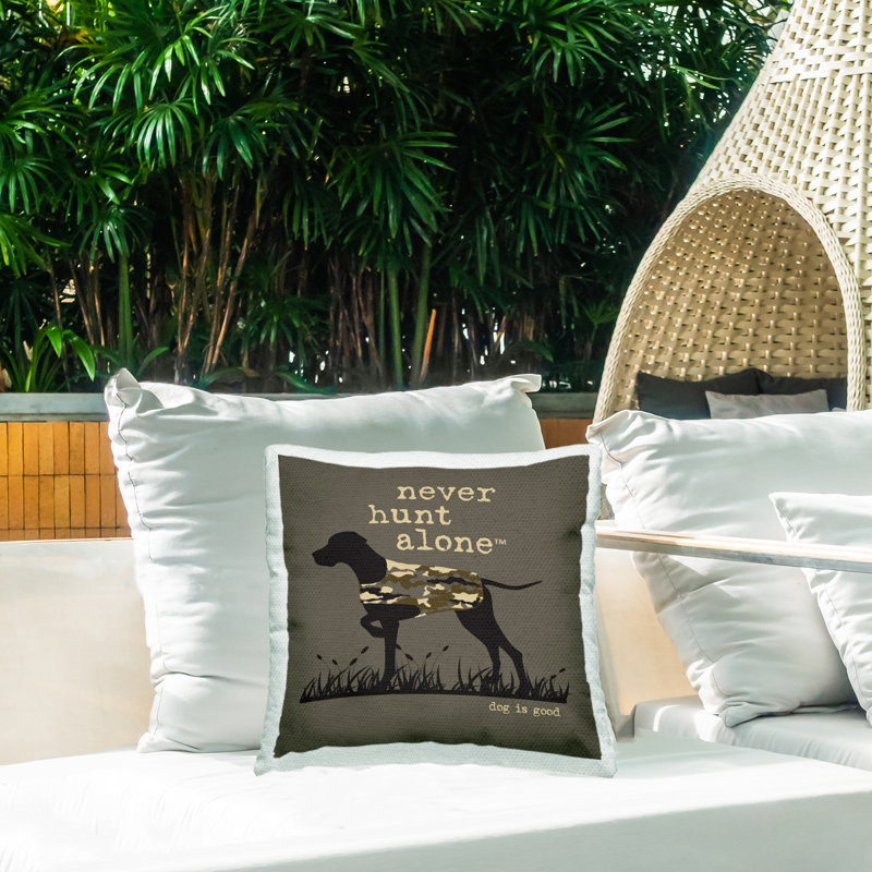 Never Hunt Alone Dog Outdoor Printed Pillow by Dog Is Good