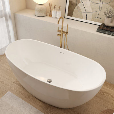 60" Freestanding Acrylic Tub Luxury Spacious Deep Soaker Bathtub