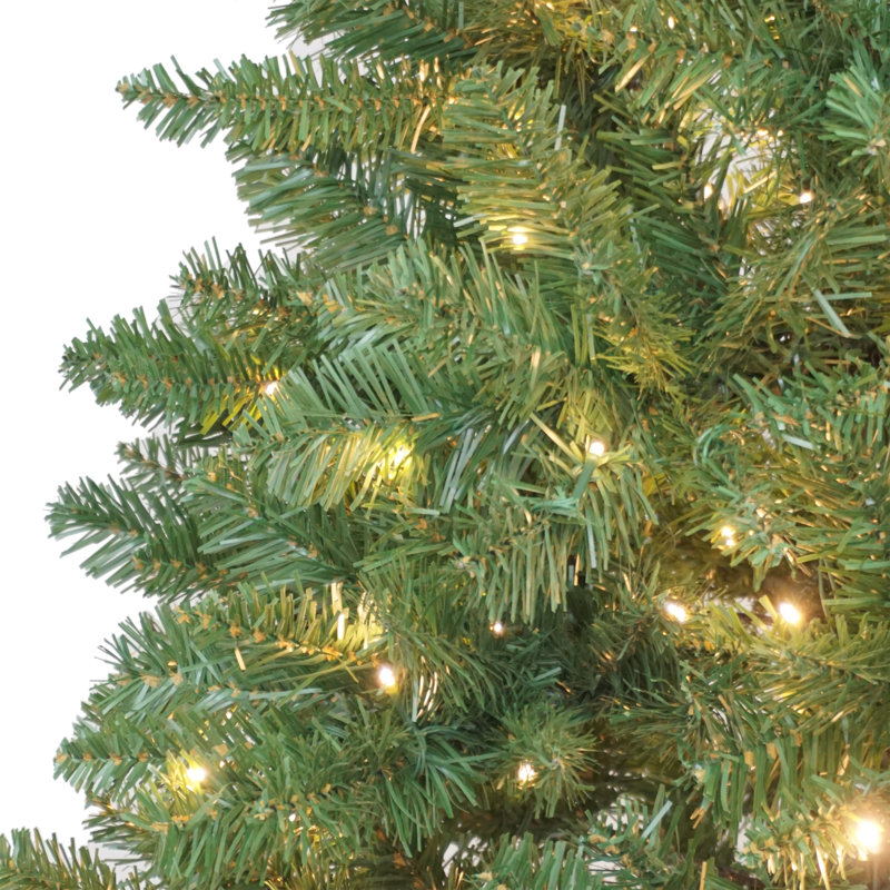 Pre-Lit PVC Artificial Christmas Tree with Warm White LED Lights, 6.89ft H x 3.42ft W