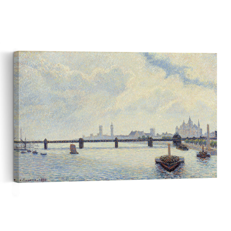 Pont Charing Cross, Londres, 1890 - Affiche d'architecture contemporaine impressionniste, H 40 po x l 60 po