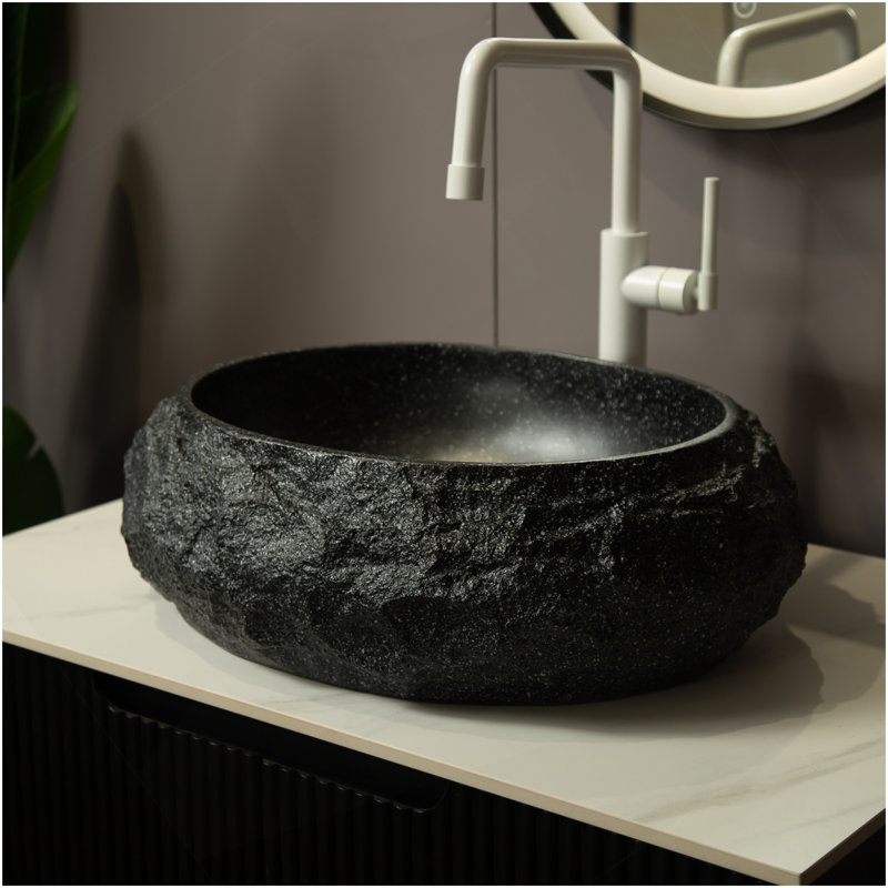 Lavabo de salle de bain 18 po, vasque irrégulière ovale en résine avec motif de pierre, lavabo de style artistique, sans robinet, gris foncé