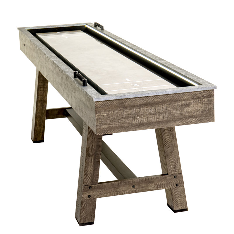 Rustic Woodgrain 9' LED Shuffleboard Table with Bowling Set