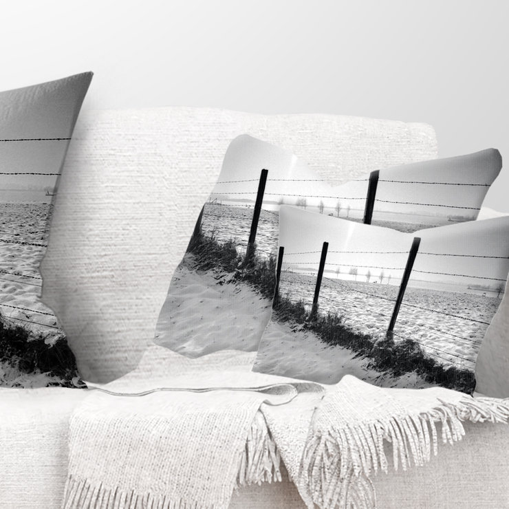 Paysage de plage dans la neige avec coussin de clôture, Rectangulaire, 12 po x 20 po