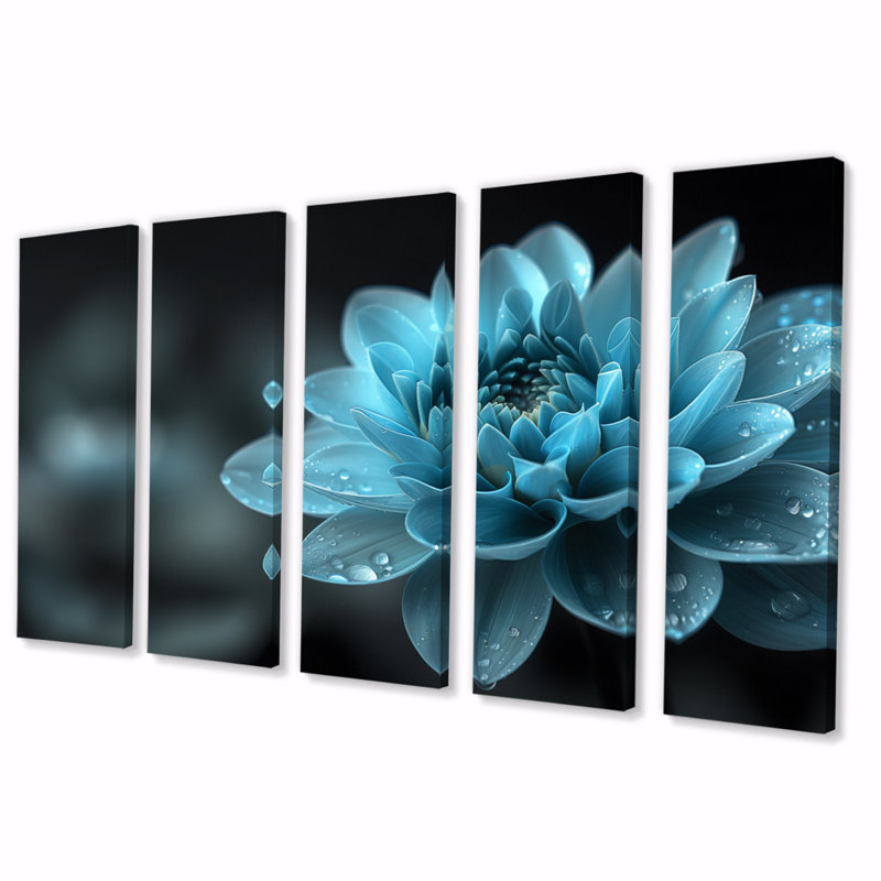 Monochromes bleus noirs - Dahlia beauté - ensemble d'art mural sur toile Dahlia, H 32 po x l 80 po