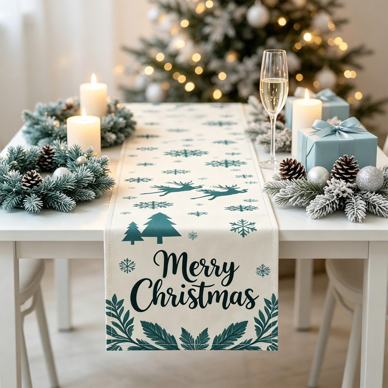 Décorations de Noël Bannières de table en lin de Noël Housse de table de fête pour la table à manger, E