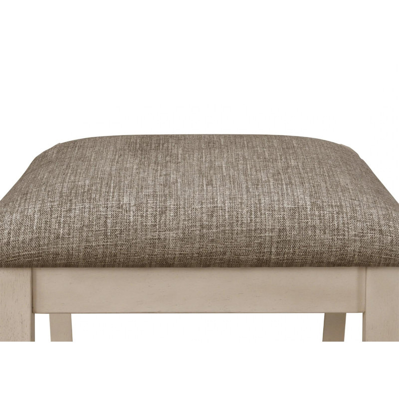 Ensemble de salle à manger extensible de style maison de campagne avec finition bicolore, chaises rembourrées, banc et rallonges autoportantes pour des sièges flexibles