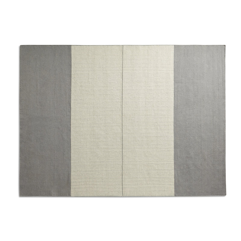 Light Between Wool Striped Area Rug in Slate/Ivory, Rectangle 9' x 12'
