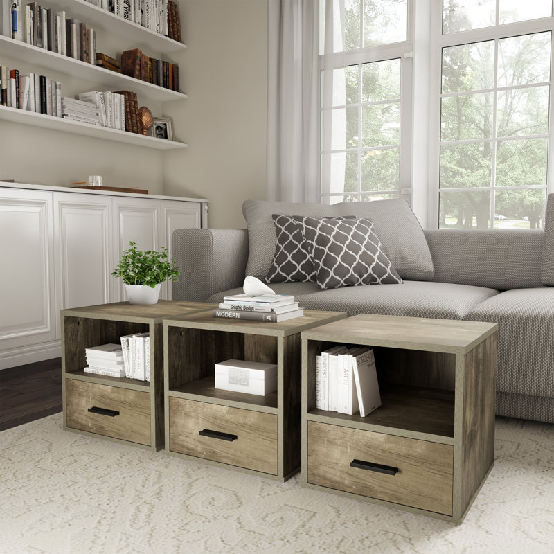 Table d'appoint empilable avec tiroir, gris, gris