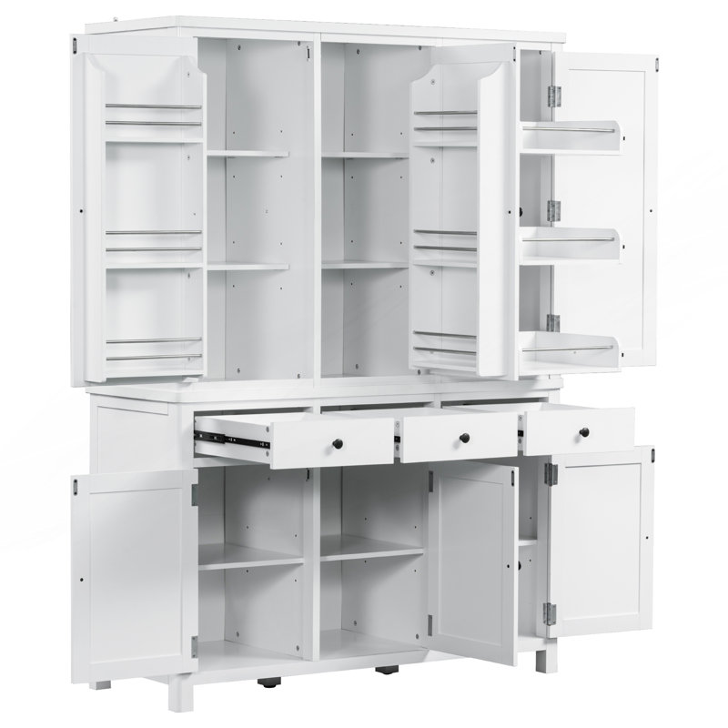 Grand garde-manger autoportant Farmhouse, grande armoire de rangement avec tablettes de porte, Blanc