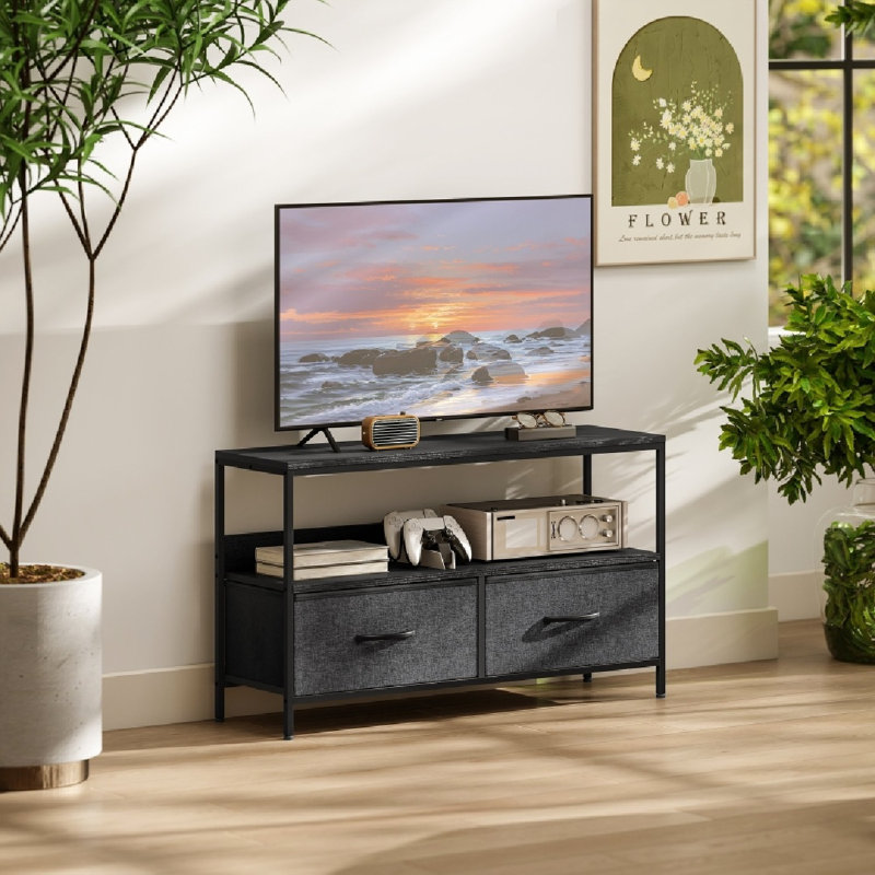 TV Stand Cabinet With 2 Foldable Drawers, Black