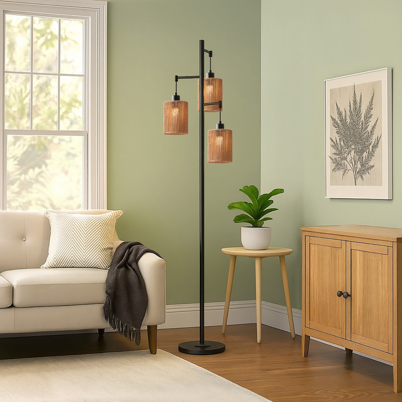 Ashmun 68.9" Hand-woven Rattan Tree Floor Lamp, Brown