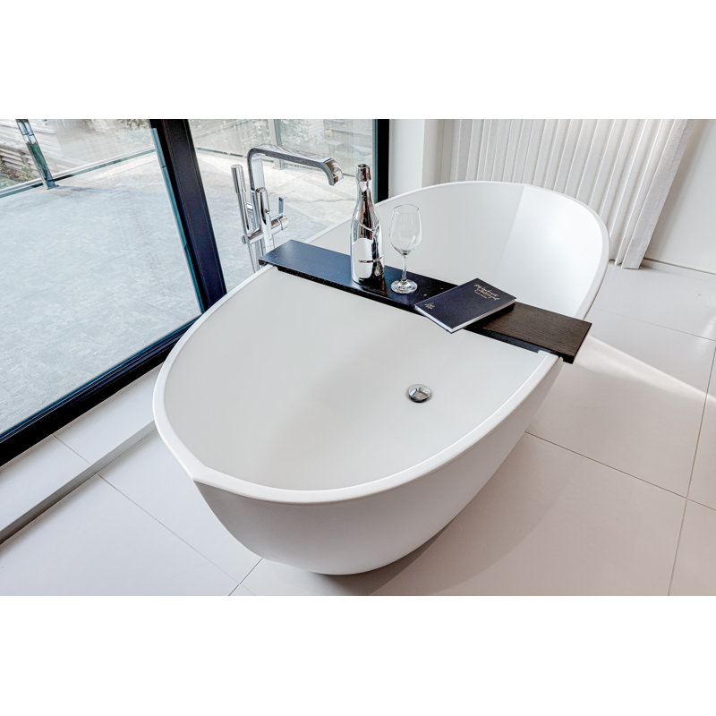 BE 66'' L Freestanding Soaking Bathtub, Brushed Nickel, Glossy White
